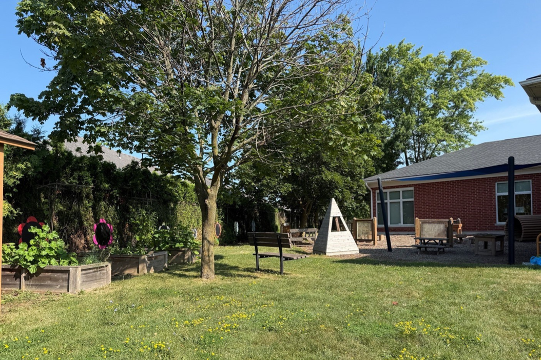 A photo of the outdoor space at the Ilderton Library.